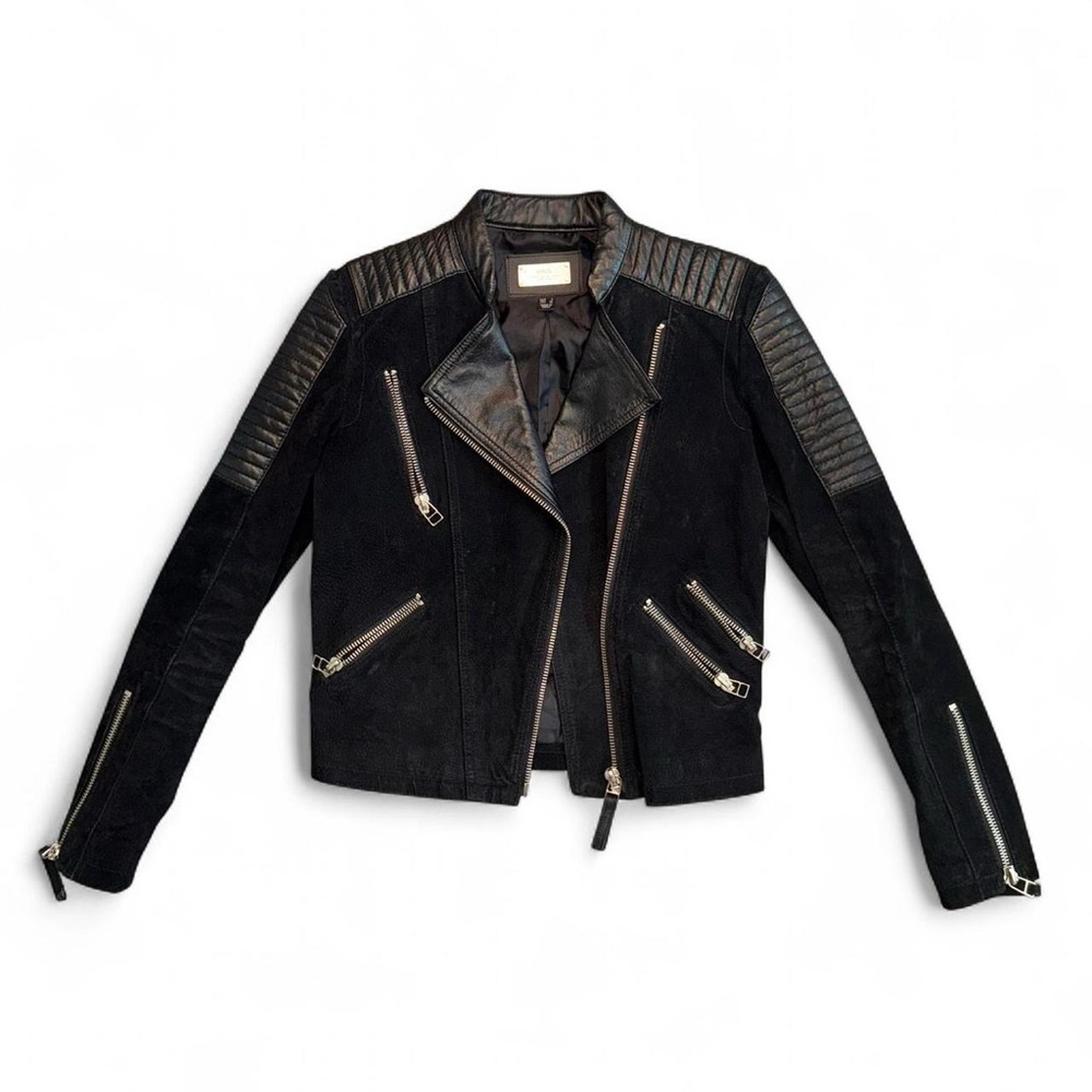 MNG Aritzia Black Pigskin Leather Biker Jacket XS - Picture 1 of 4